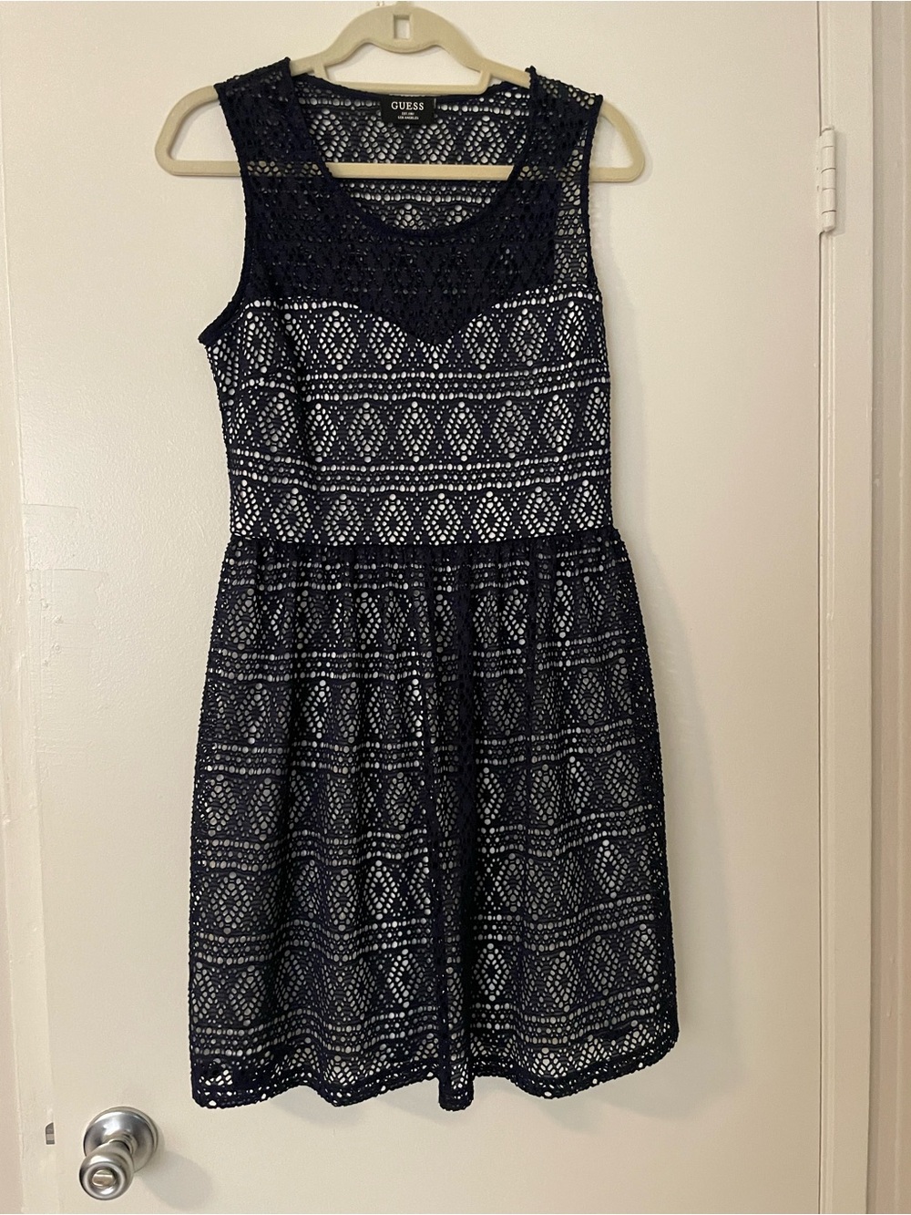 GUESS Navy Blue Crochet Lace Sleeveless Mini Dress